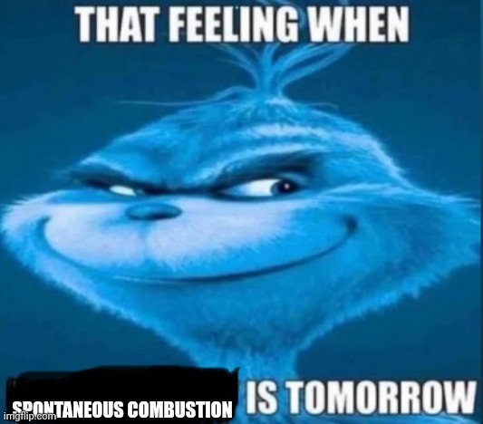 that feeling when x is tomorrow | SPONTANEOUS COMBUSTION | image tagged in that feeling when x is tomorrow | made w/ Imgflip meme maker