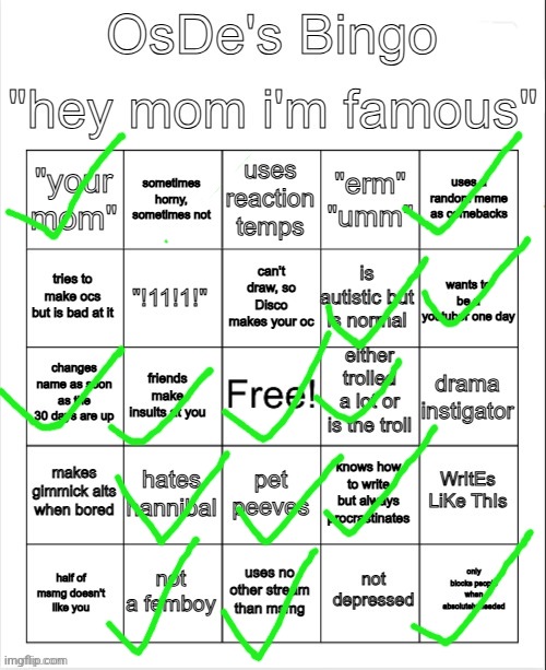 OsDe's Bingo | image tagged in osde's bingo | made w/ Imgflip meme maker