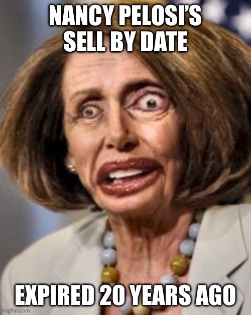 Toss out that old produce!!! | NANCY PELOSI’S SELL BY DATE; EXPIRED 20 YEARS AGO | image tagged in pelosi dead,nancy pelosi,old people,throw,into the trash it goes,make america great again | made w/ Imgflip meme maker