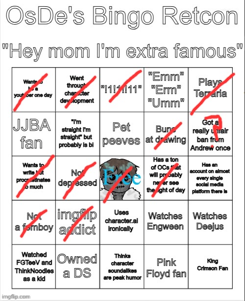 OsDe's Bingo Retcon | image tagged in osde's bingo retcon | made w/ Imgflip meme maker