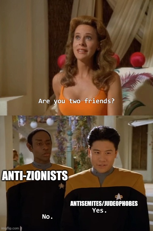 Are you two friends? | ANTI-ZIONISTS; ANTISEMITES/JUDEOPHOBES | image tagged in are you two friends | made w/ Imgflip meme maker