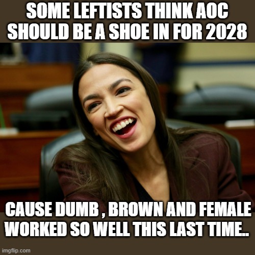 DEI is D.E.A.D. | SOME LEFTISTS THINK AOC SHOULD BE A SHOE IN FOR 2028; CAUSE DUMB , BROWN AND FEMALE WORKED SO WELL THIS LAST TIME.. | image tagged in funny memes,truth,political humor,political meme,crazy aoc,donald trump approves | made w/ Imgflip meme maker