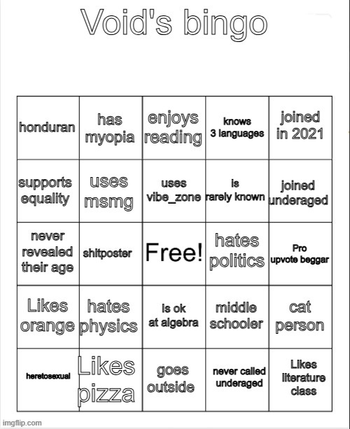 My bingo | image tagged in void's bingo | made w/ Imgflip meme maker