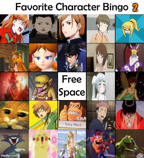 favorite character bingo 2 | 2 | image tagged in character bingo,favorite bingo,anime,video games,classic movies,cartoons | made w/ Imgflip meme maker