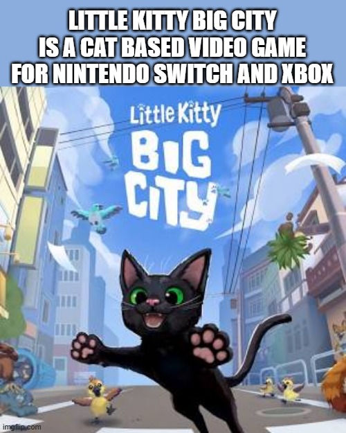 memes by Brad - Little Kitty Big City is a 2024 video game on many systems | LITTLE KITTY BIG CITY IS A CAT BASED VIDEO GAME FOR NINTENDO SWITCH AND XBOX | image tagged in gaming,video games,cats,kittens,funny,computer | made w/ Imgflip meme maker