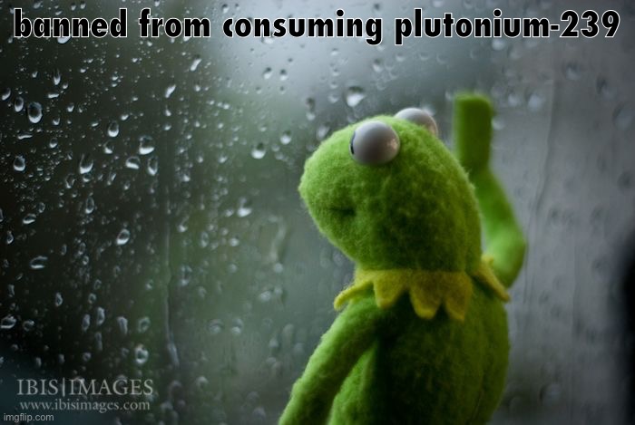 kermit window | banned from consuming plutonium-239 | image tagged in kermit window | made w/ Imgflip meme maker