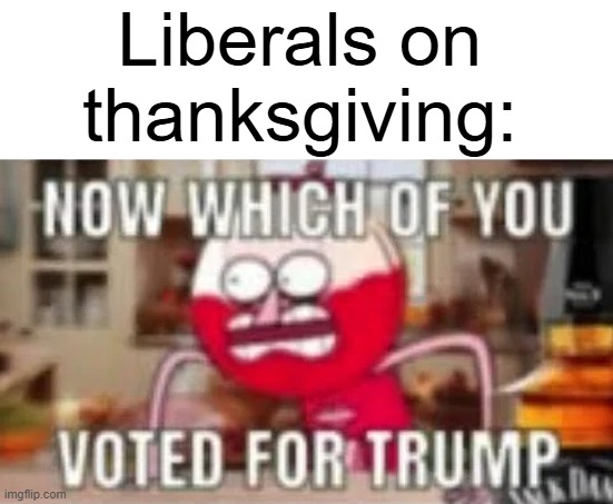 Liberals on thanksgiving: | image tagged in blank white template | made w/ Imgflip meme maker