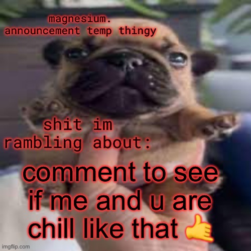 pug temp | comment to see if me and u are chill like that 🤙 | image tagged in pug temp | made w/ Imgflip meme maker