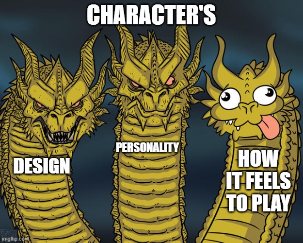 Which character is it in any video game? | CHARACTER'S; PERSONALITY; HOW IT FEELS TO PLAY; DESIGN | image tagged in three-headed dragon | made w/ Imgflip meme maker