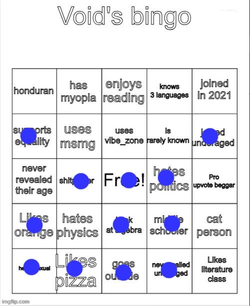 Void's bingo | image tagged in void's bingo | made w/ Imgflip meme maker