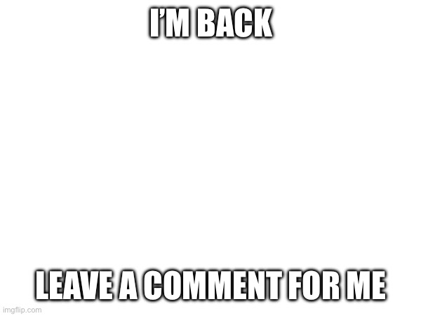 I’m back | I’M BACK; LEAVE A COMMENT FOR ME | image tagged in comment,now | made w/ Imgflip meme maker