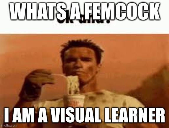 ok and? | WHATS A FEMCOCK; I AM A VISUAL LEARNER | image tagged in ok and,this is slash j | made w/ Imgflip meme maker