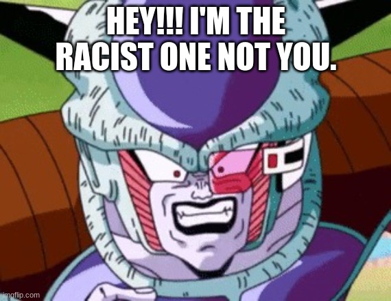 Frieza yelling maggots | HEY!!! I'M THE RACIST ONE NOT YOU. | image tagged in frieza yelling maggots | made w/ Imgflip meme maker