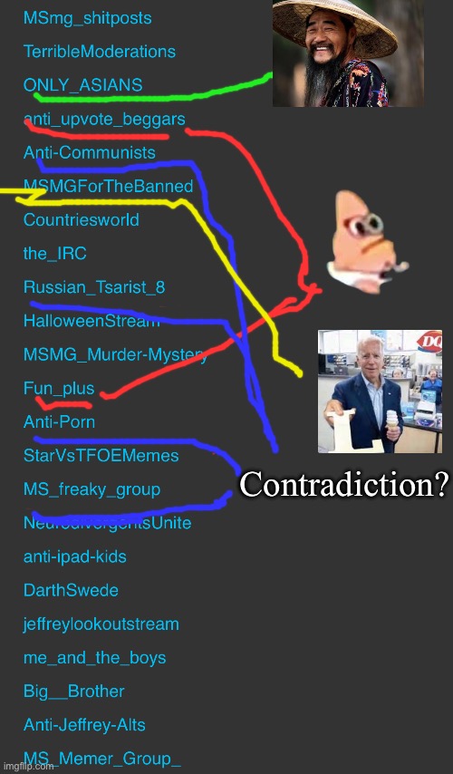 This is some of Tako’s stream following | Contradiction? | image tagged in msmg,tako | made w/ Imgflip meme maker