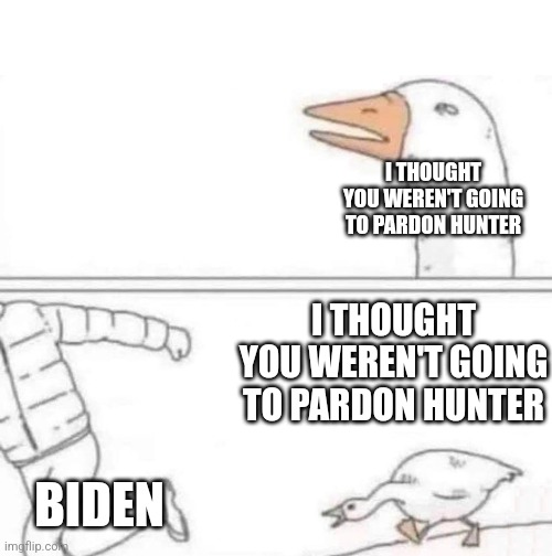 Goose Chase | I THOUGHT YOU WEREN'T GOING TO PARDON HUNTER; I THOUGHT YOU WEREN'T GOING TO PARDON HUNTER; BIDEN | image tagged in goose chase,funny memes | made w/ Imgflip meme maker