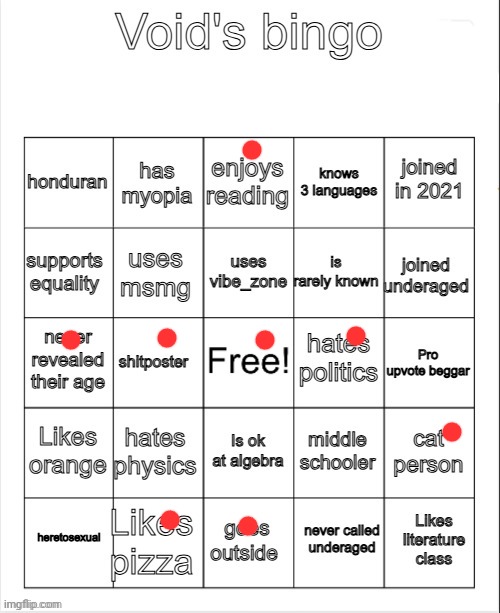 Void's bingo | image tagged in void's bingo | made w/ Imgflip meme maker