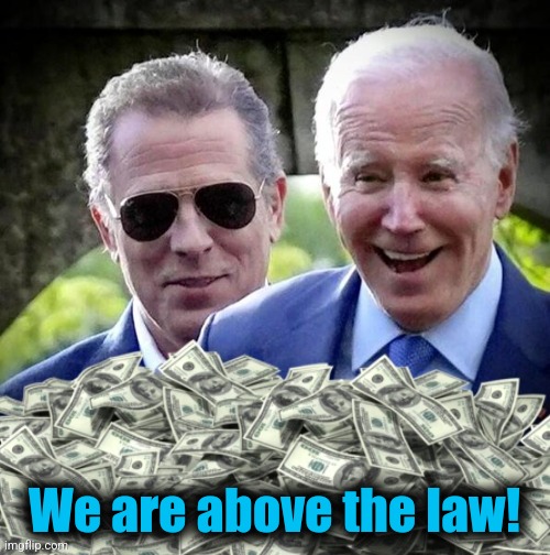 It was all lies, like we always knew | We are above the law! | image tagged in hunter biden and cash,memes,pardon,above the law,democrats,corruption | made w/ Imgflip meme maker