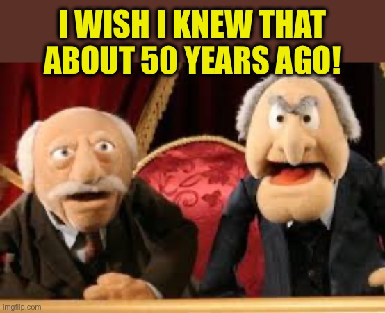 I WISH I KNEW THAT ABOUT 50 YEARS AGO! | image tagged in old guys from muppets | made w/ Imgflip meme maker