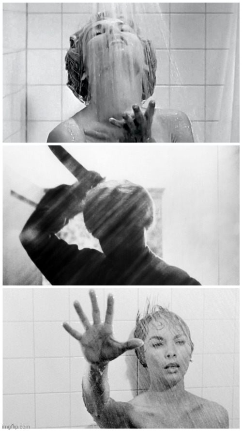 Psycho shower 3 panel | image tagged in psycho shower 3 panel | made w/ Imgflip meme maker