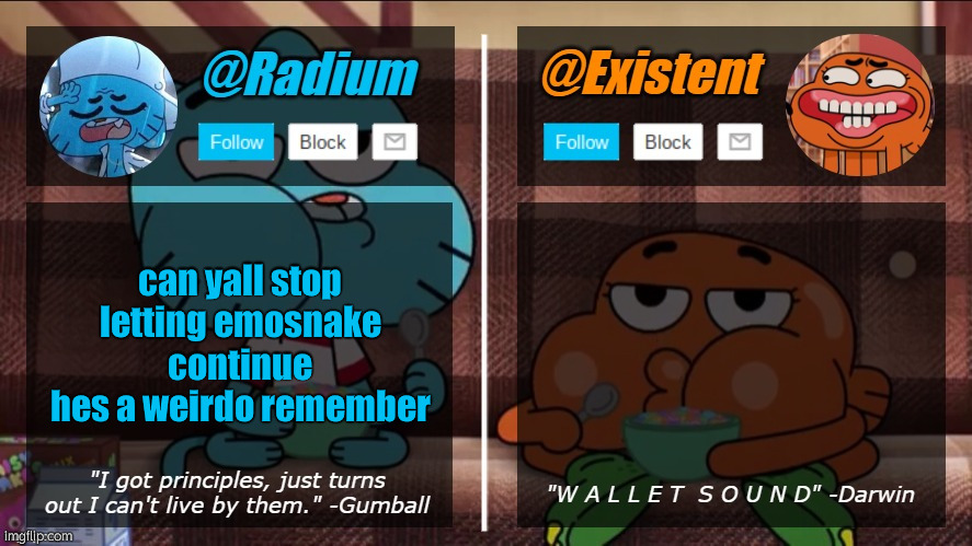 in the voting game, i mean | can yall stop letting emosnake continue hes a weirdo remember | image tagged in radium existent announcement temp | made w/ Imgflip meme maker