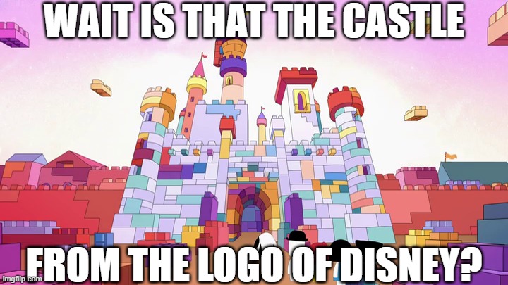 WAIT IS THAT THE CASTLE; FROM THE LOGO OF DISNEY? | image tagged in kinderwood,meme,disney,castle,disney castle,logo | made w/ Imgflip meme maker