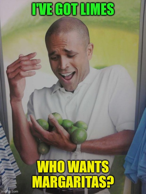 Limes | I'VE GOT LIMES; WHO WANTS MARGARITAS? | image tagged in memes,why can't i hold all these limes,funny memes | made w/ Imgflip meme maker