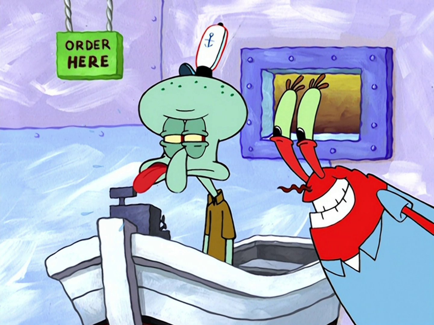 Mr. Krabs Smiling At Squidward Blank Meme Template