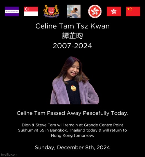 Celine Tam Passed Away has announced today | image tagged in funny | made w/ Imgflip meme maker