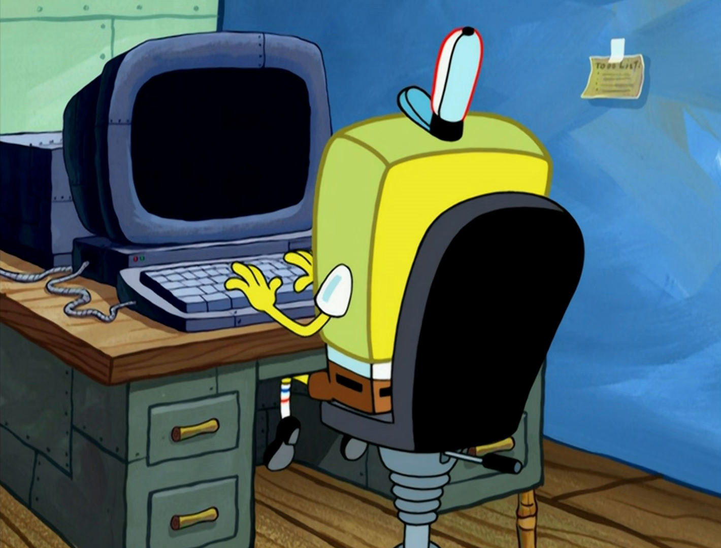 spongebob use computer Blank Meme Template