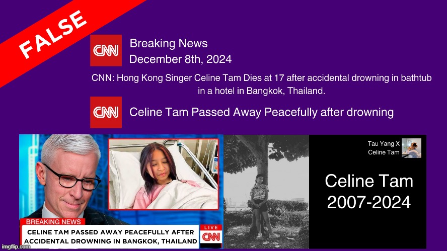 FALSE: Celine Tam Passed Away after accidental drowning | image tagged in funny | made w/ Imgflip meme maker