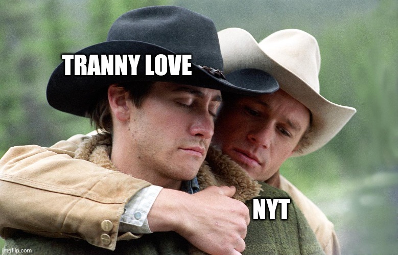 Brokeback mountain | TRANNY LOVE NYT | image tagged in brokeback mountain | made w/ Imgflip meme maker