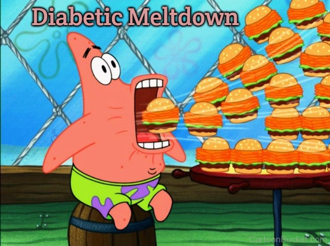 patrick star eat | Diabetic Meltdown | image tagged in patrick star eat,slavic,diabetic meltdown | made w/ Imgflip meme maker