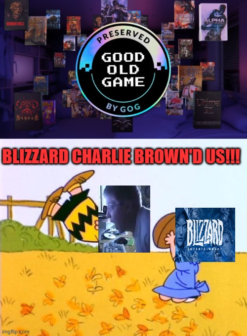 BLIZZARD CHARLIE BROWN'D US!!! | image tagged in gog,charlie brown,blizzard,warcraft | made w/ Imgflip meme maker