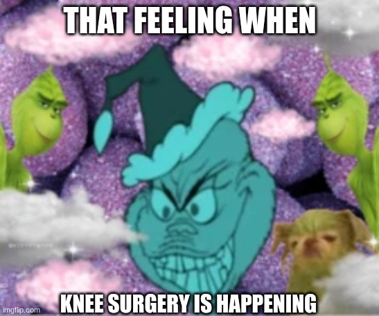 That Feeling When Knee Surgery Is Happening | THAT FEELING WHEN; KNEE SURGERY IS HAPPENING | image tagged in that feeling when knee surgery is tomorrow,blue grinch | made w/ Imgflip meme maker