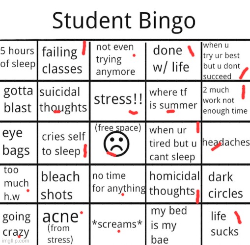 student bingo | image tagged in student bingo | made w/ Imgflip meme maker