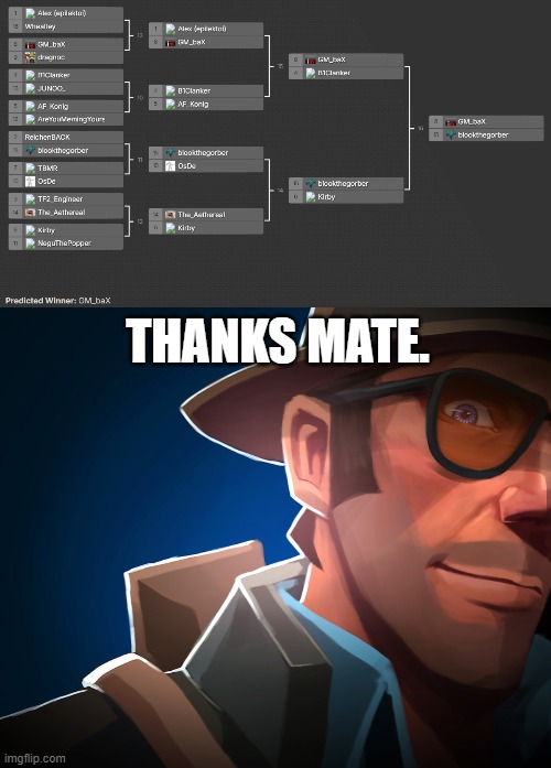 THANKS MATE. | image tagged in blue sniper | made w/ Imgflip meme maker