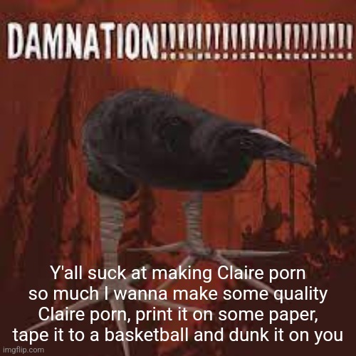 Damn Bird | Y'all suck at making Claire porn so much I wanna make some quality Claire porn, print it on some paper, tape it to a basketball and dunk it on you | image tagged in damn bird | made w/ Imgflip meme maker