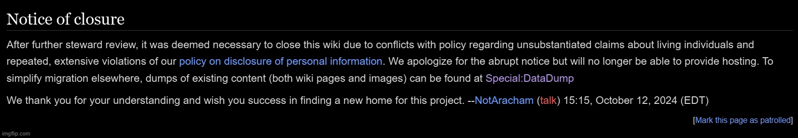 if ANYONE thinks they wiki can be brought back, this was a message on my talk page | made w/ Imgflip meme maker