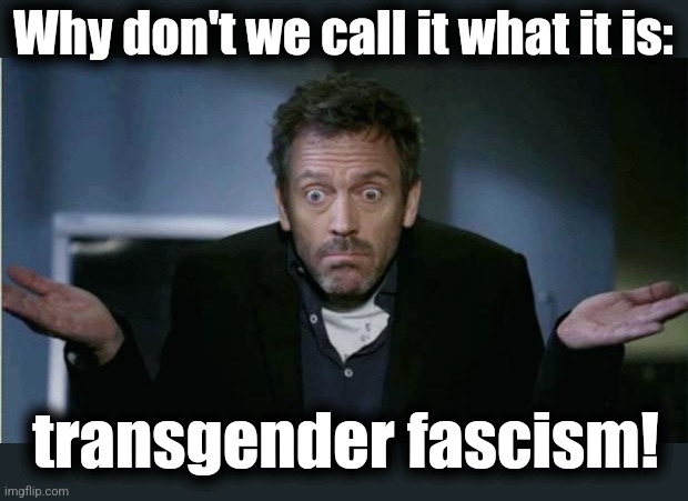 SHRUG | Why don't we call it what it is: transgender fascism! | image tagged in shrug | made w/ Imgflip meme maker