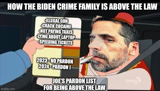 Above the Law - Screw You, citizens | HOW THE BIDEN CRIME FAMILY IS ABOVE THE LAW; -ILLEGAL GUN
-CRACK COCAINE
-NOT PAYING TAXES
-LYING ABOUT LAPTOP
-SPEEDING TICKETS; 2023 - NO PARDON
2024 - PARDON ! JOE'S PARDON LIST
FOR BEING ABOVE THE LAW | image tagged in peter griffin skin color chart race terrorist blank,leftists,biden,liberals,democrats | made w/ Imgflip meme maker