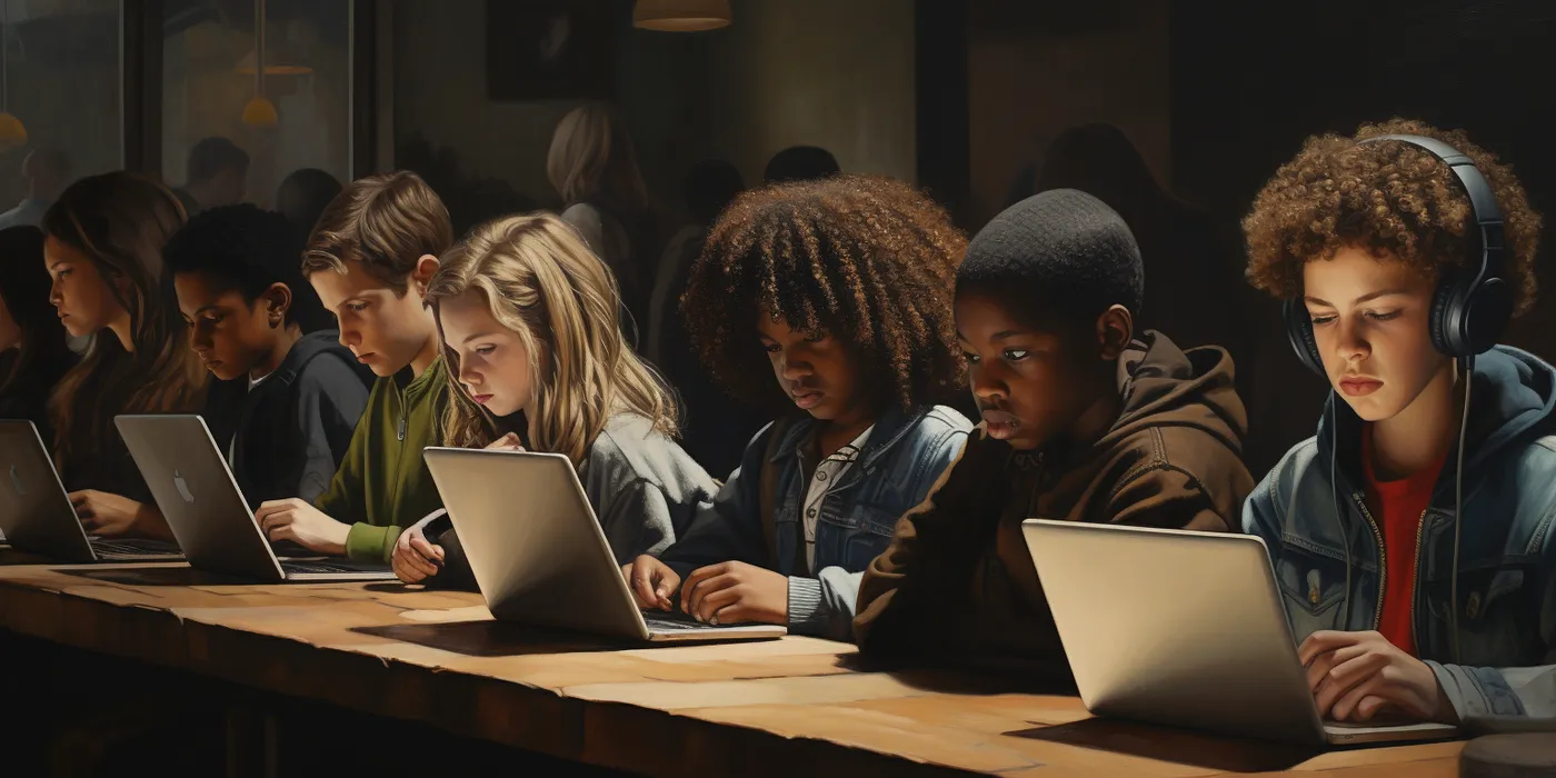 Students in a classroom with technology Blank Meme Template