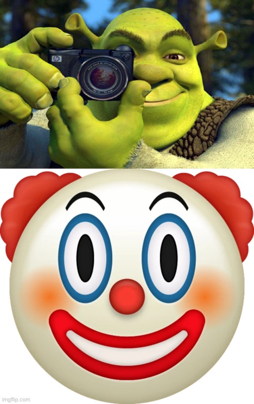 image tagged in shrek camera,clown emoji | made w/ Imgflip meme maker