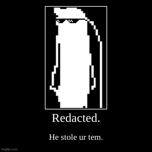 IDK what this is. | Redacted. | He stole ur tem. | image tagged in funny,demotivationals,gaster | made w/ Imgflip demotivational maker