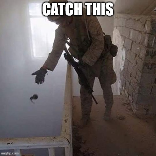 Grenade Drop | CATCH THIS | image tagged in grenade drop | made w/ Imgflip meme maker