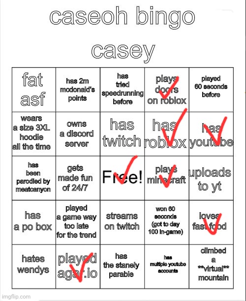 caseoh bingo | image tagged in caseoh bingo | made w/ Imgflip meme maker