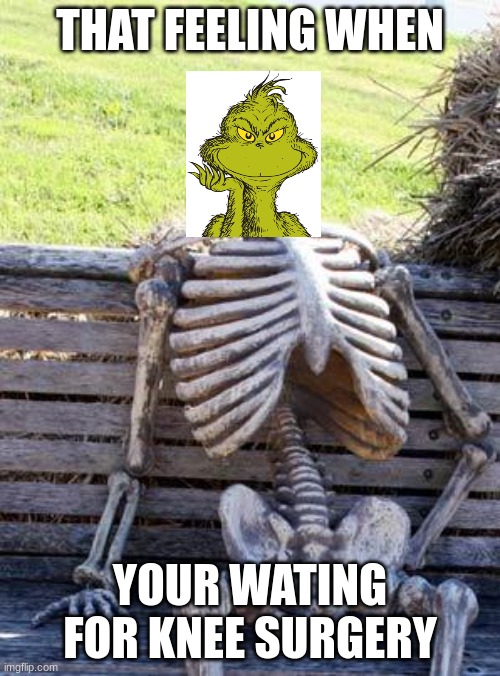 Waiting Skeleton Meme | THAT FEELING WHEN; YOUR WATING FOR KNEE SURGERY | image tagged in memes,waiting skeleton | made w/ Imgflip meme maker