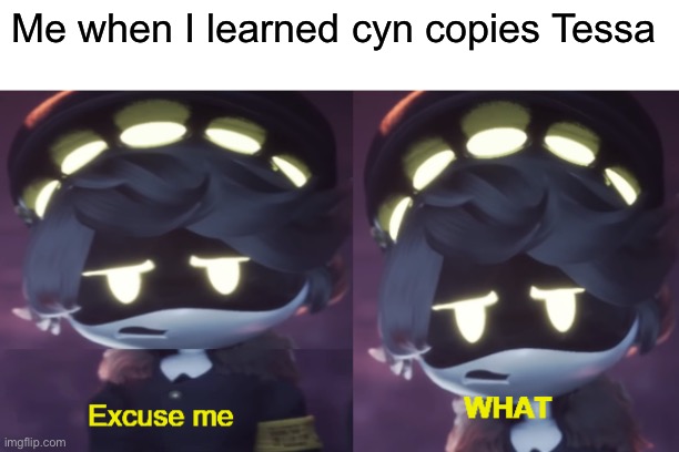 ‘ | Me when I learned cyn copies Tessa | image tagged in excuse me what n edition | made w/ Imgflip meme maker