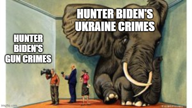 Nothing to see here!! | HUNTER BIDEN'S UKRAINE CRIMES; HUNTER BIDEN'S GUN CRIMES | image tagged in elephant in the room,hunter biden,democrats,ukraine,gun | made w/ Imgflip meme maker