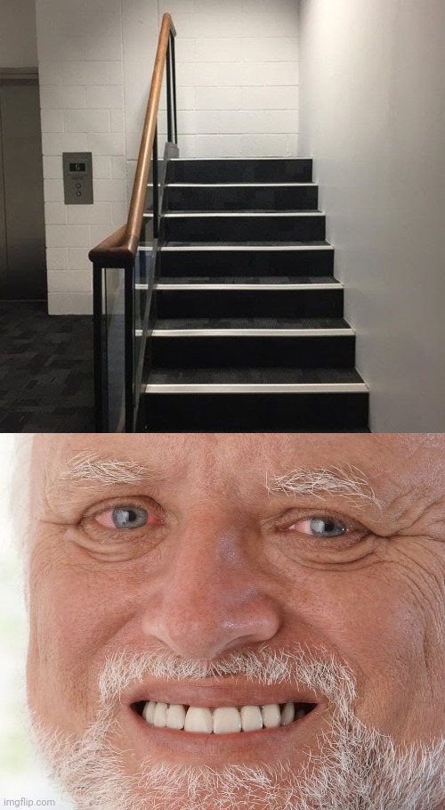 Punches wall | image tagged in hide the pain harold,wall,stairs,stair,you had one job,memes | made w/ Imgflip meme maker