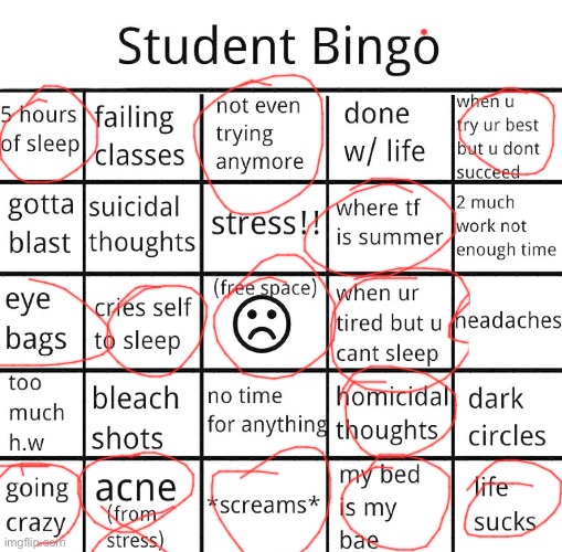 student bingo | image tagged in student bingo | made w/ Imgflip meme maker